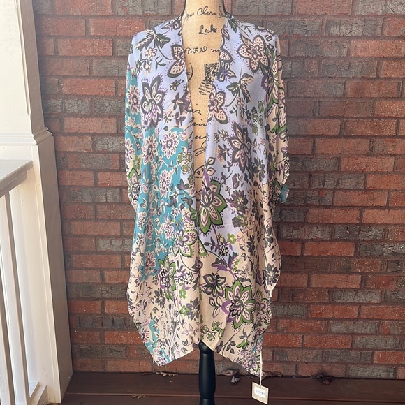 Bohemian Multi Floral Pattern Cardigan Kimono Coverup - Picture 9 of 14